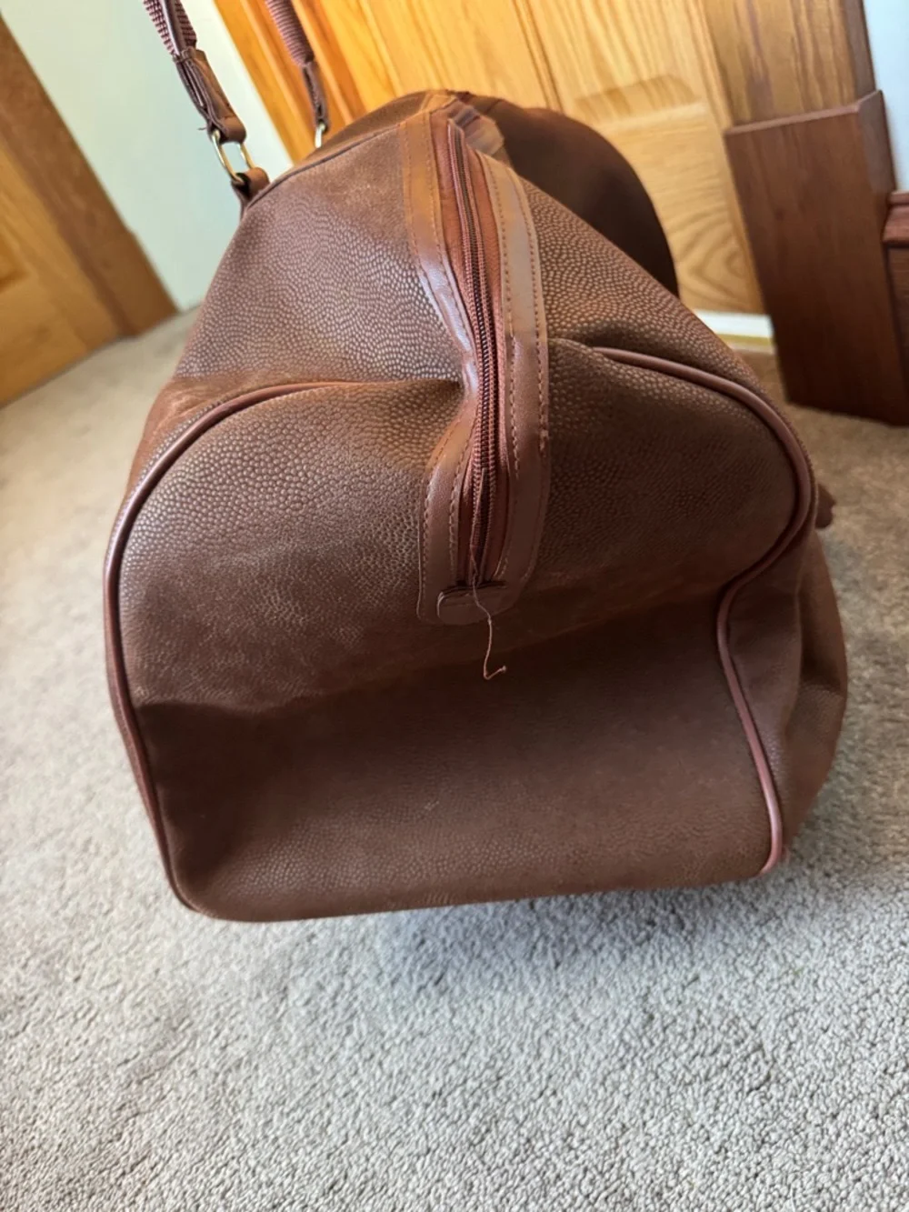 Karl Lagerfeld Brown Weekender Duffel Bag Travel Carry On Faux Leather Large